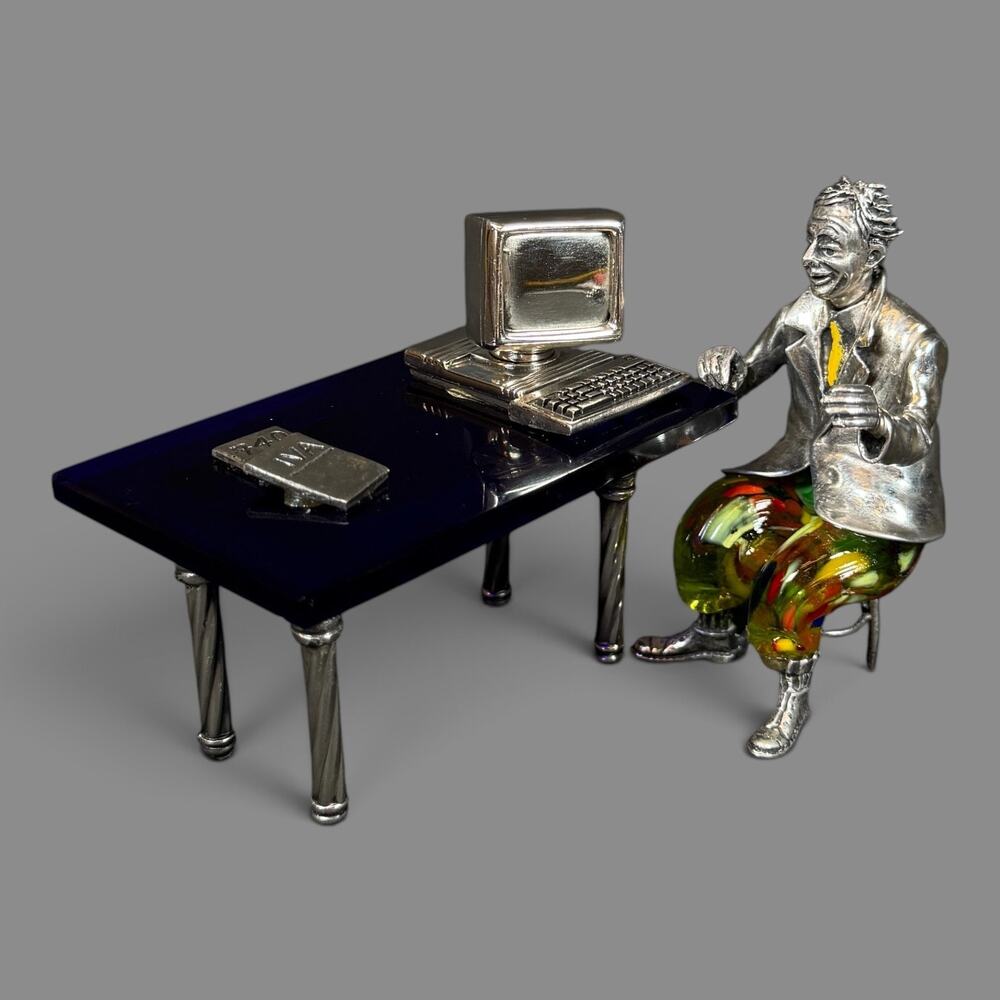 3" Vittorio Angini Murano Glass Sterling Silver Computer Table Man vntg Figurine